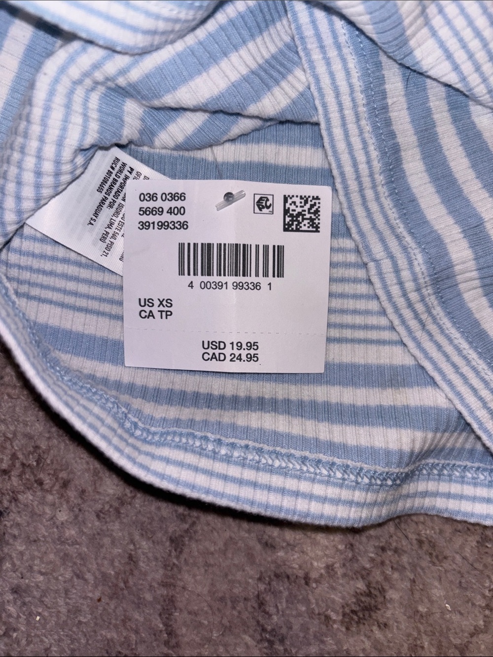 American Eagle Outfitters Light Blue and White Striped Ribbed Tank Top - Picture 4 of 4